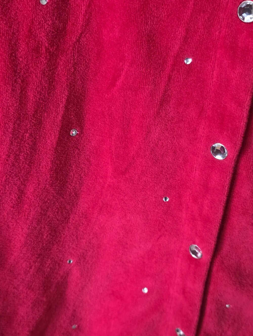 Quacker Factory Red Velour Rhinestone Button Front Cardigan Jacket Size Large - Picture 8 of 11